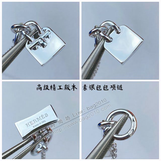 Hermes首飾品 愛馬仕925銀包包項鏈 Hermes原版Kelly素銀包包項鏈  zgh1582